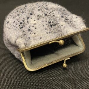 Grey purse with black glossy beads